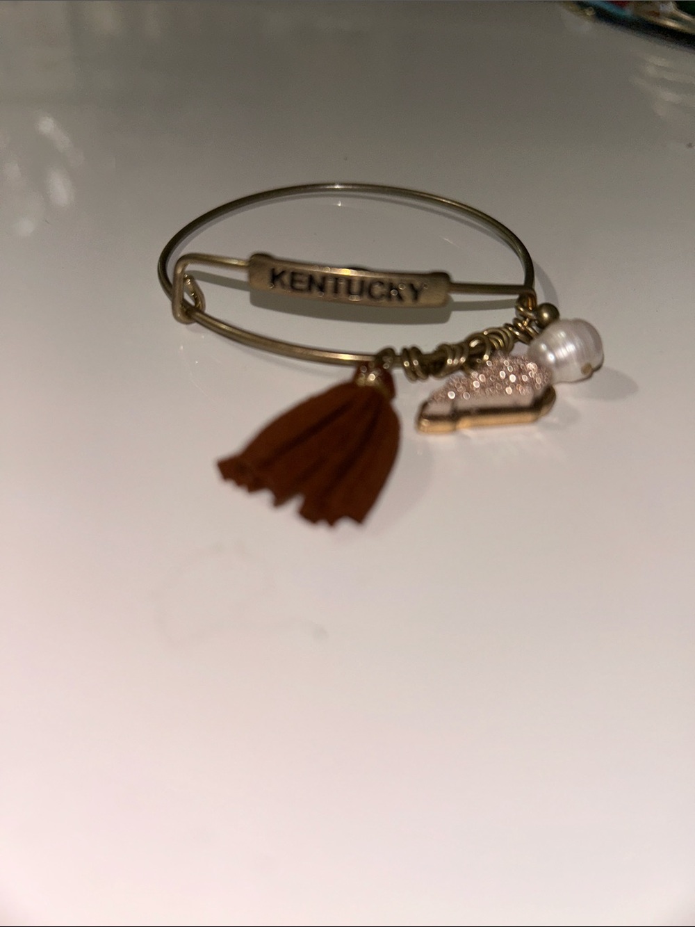 ✳️Kentucky Gold Tone Charm Bangle Bracelet with Brown Tassel✳️
